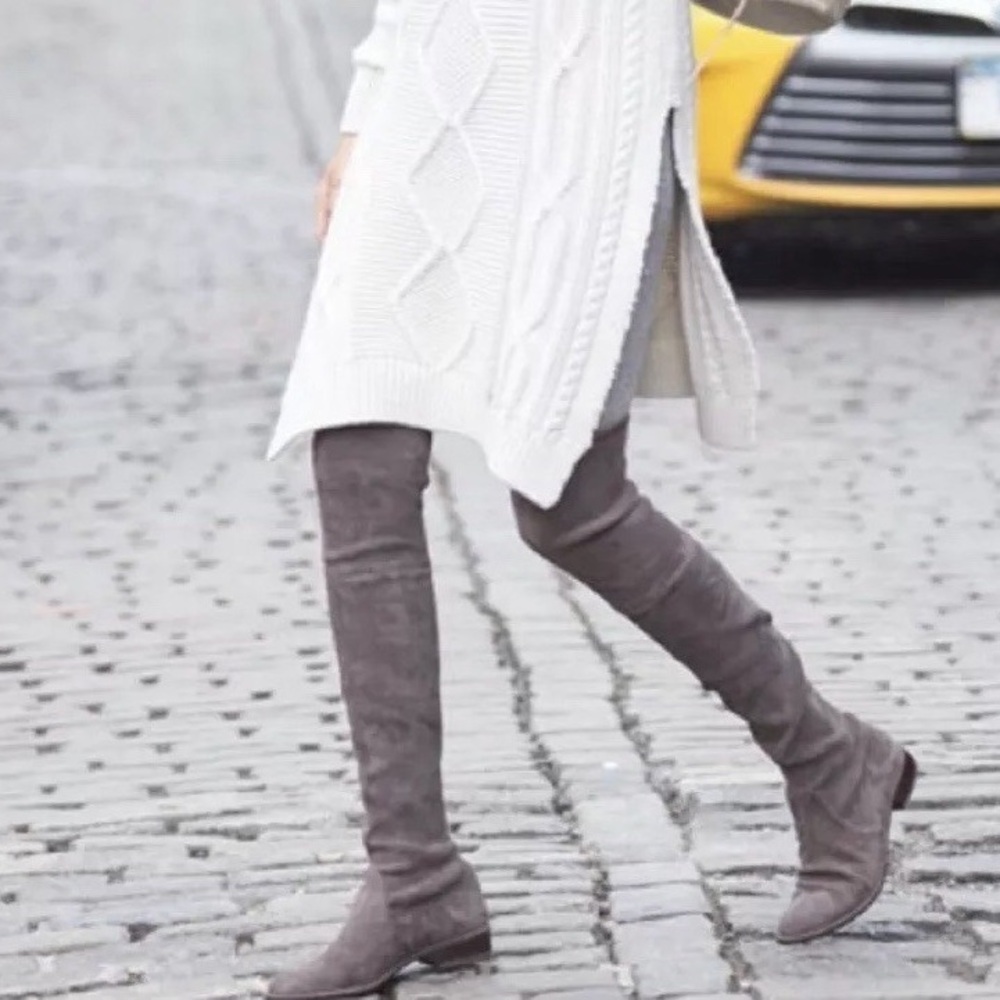 Stuart Weitzman Gray Lowland Over-the-Knee Suede Boots